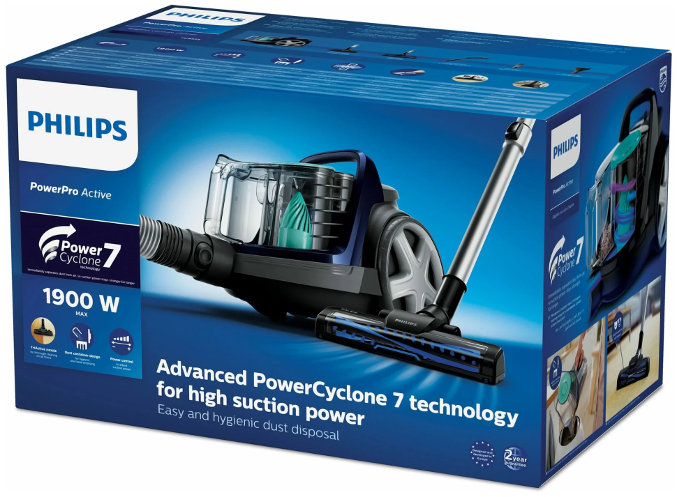 Пылесос Philips FC9573 PowerPro Active, серый/зеленый